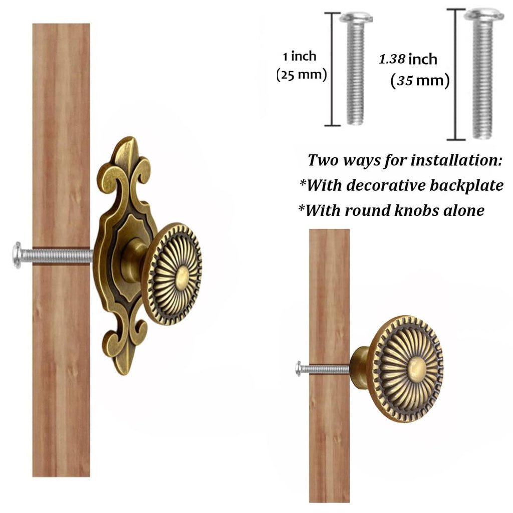 Brass Cabinet Knobs, Vintage Retro Mushroom Drawer Knobs with Backplate, Dresser Pull Handles