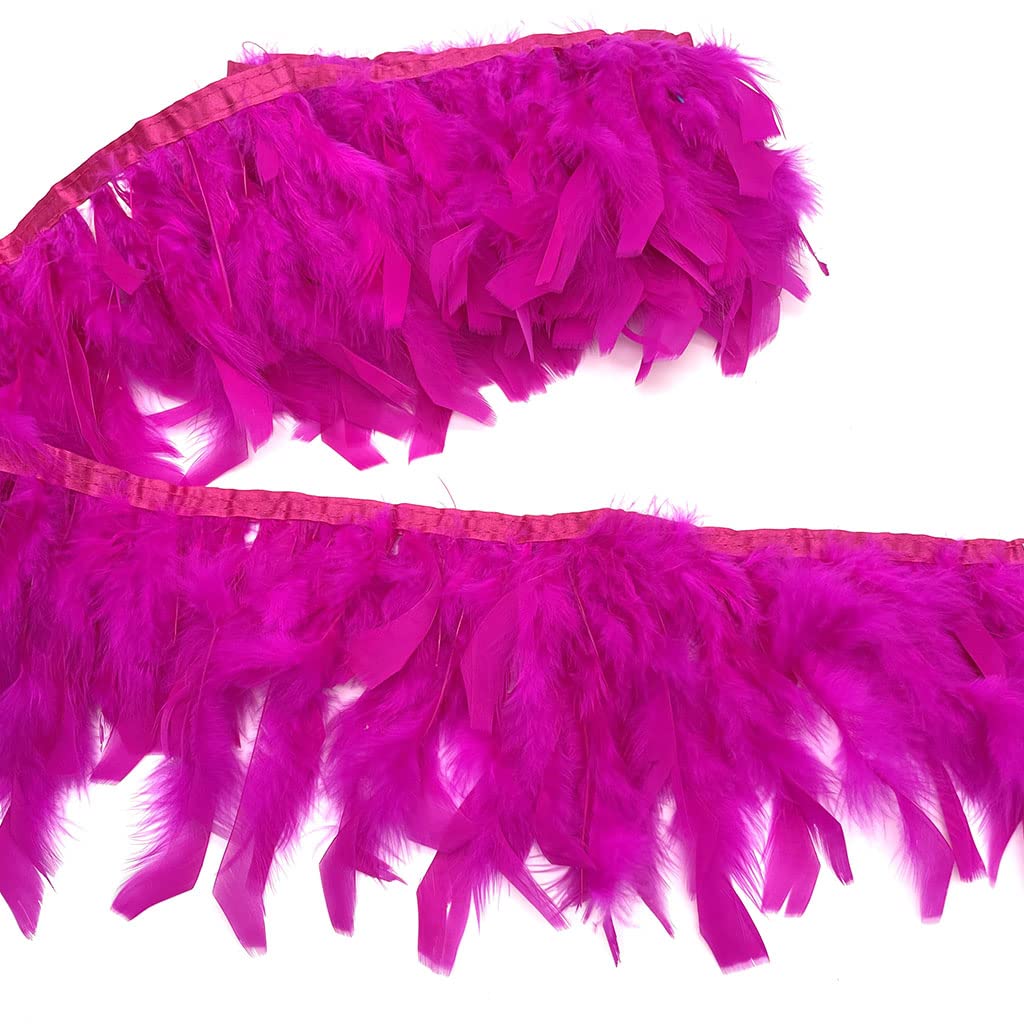 Turkey Feathers Fringe Trim for Party Clothing DIY Sewing Crafts Decoration Pack of 2 Yards (Fuchsia)