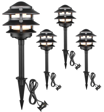 4Pack Low Voltage Pagoda Landscape Lighting, 12V Pathway Light Wired