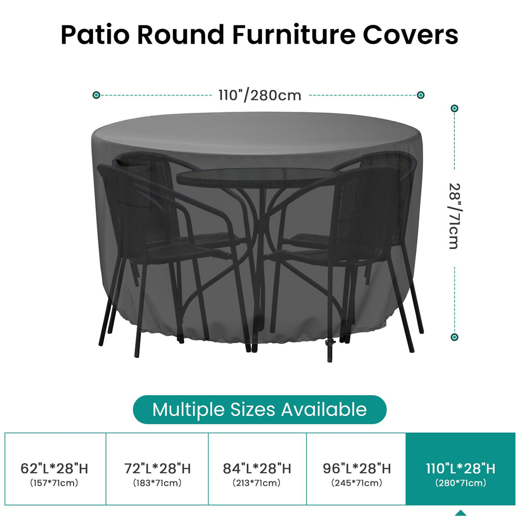 Round Patio Furniture Cover, Waterproof Heavy Duty 600D Outdoor Table Covers Anti-Fading Cover for Outdoor Furniture