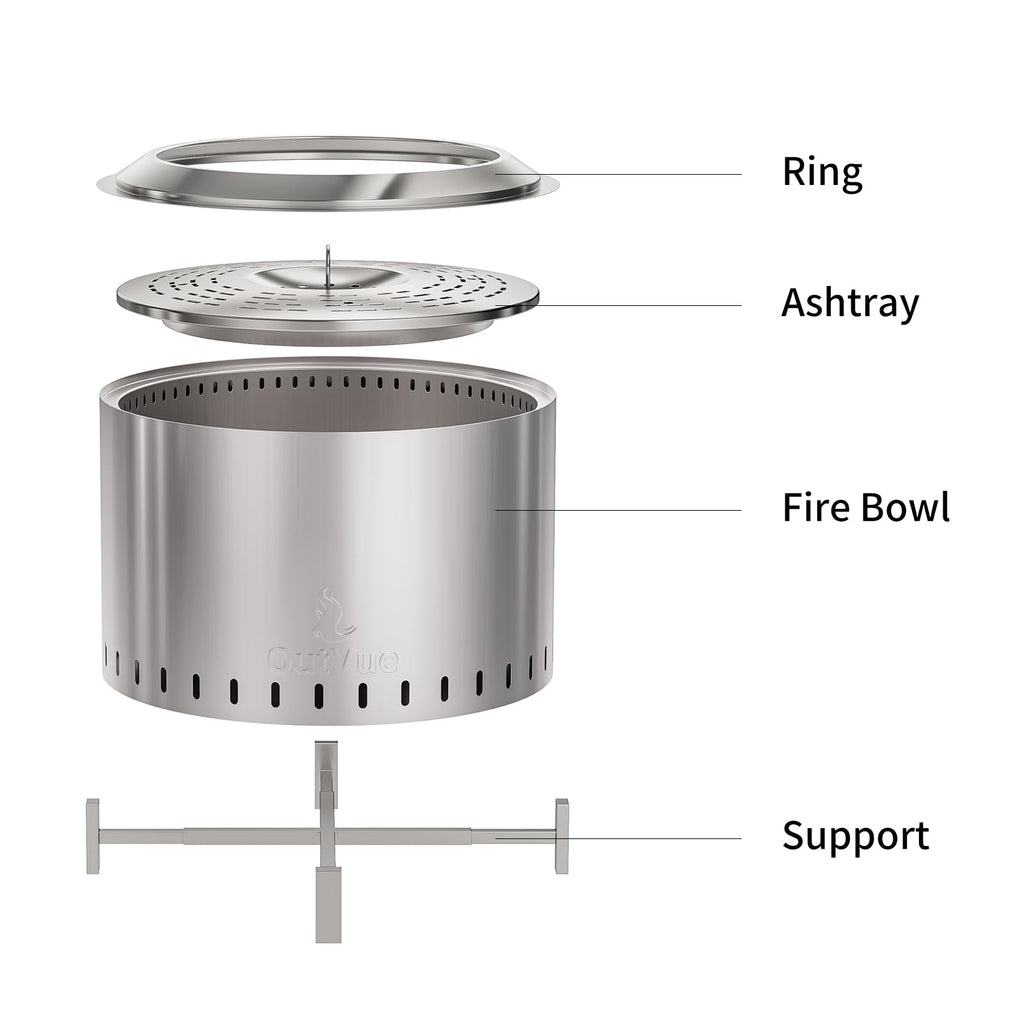 22 inch Stainless Steel Smokeless Fire Pit with Waterproof Cover