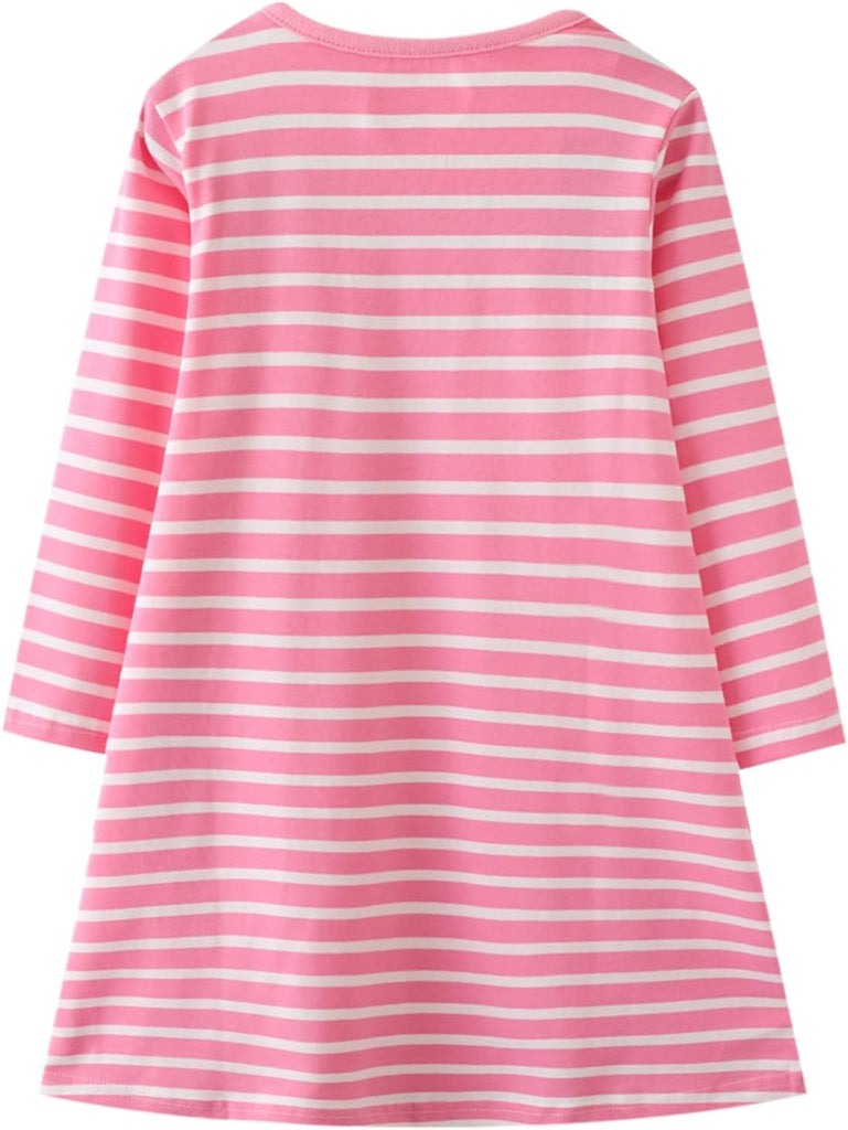 Toddler Girl Long Sleeve Dress Stripe Rainbow Christmas Easter Cotton Casual Tunic Playwear Basic Shirt Party Dresses
