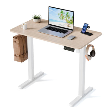 35" Electric Standing Desk, Small Sit Stand up Desk, Light Walnut
