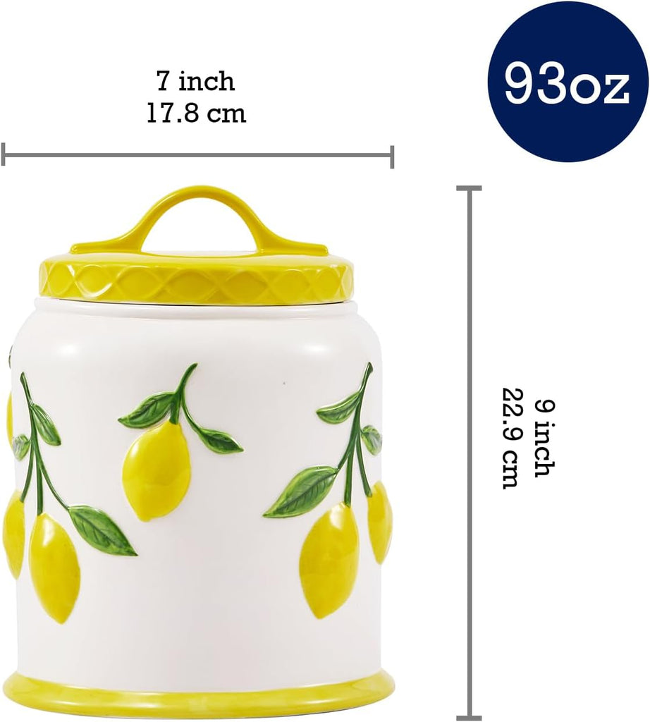 Lemon Handpainted 9 inch Stoneware Cookie Jar, Dishwasher Safe, Air Tight Seal for Keeping Cookie, Spices, Coffee