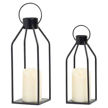 HPC Decor Modern Farmhouse Lanterrn Decor- Black Metal Candle for Summer Night- Lanterns w/Timer Flickering Candles