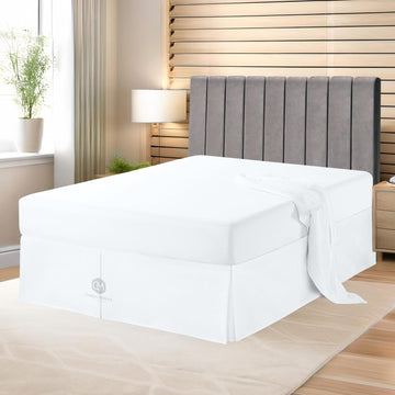 Premium Bedskirt 100% Cotton Blend White Bed Skirt 18" Drop Length, Tailored Fit, Elegant