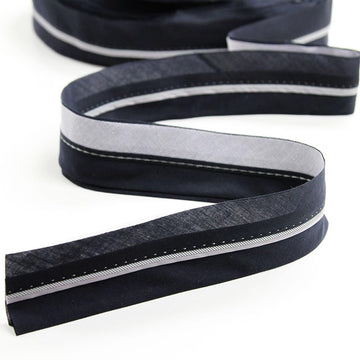 10 Yards Ready Waistband with Wigan Reinforcement, Navy Blue with Gray Stripes