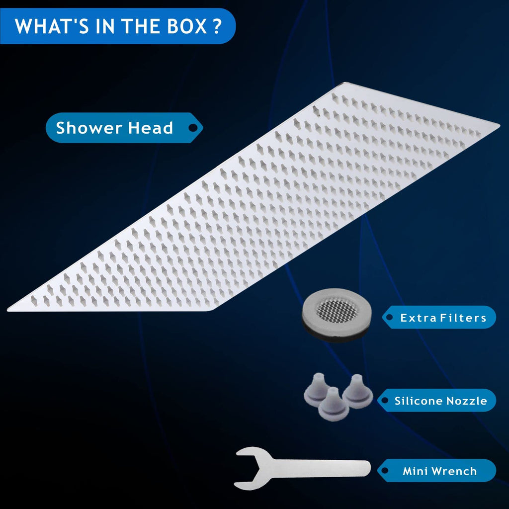 Oversize Rain Shower Head - High Flow Square Rainfall Showerhead - Waterfall Full Body Coverage - Universal Ceiling