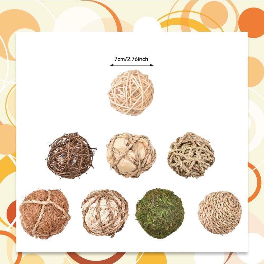Decorative Filler Balls for Centerpiece , Decorative Wicker Rattan Balls Natural Tones Vase & Bowl Fillers - Set of 8