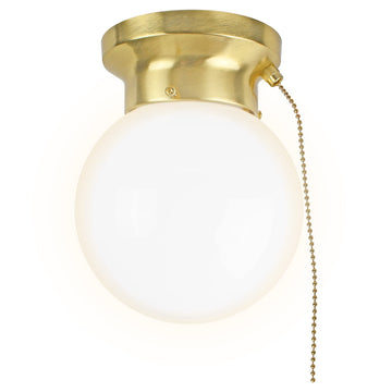 6" Pull Chain LED Glass Globe Flush Mount Light Brushed Gold 1Pk