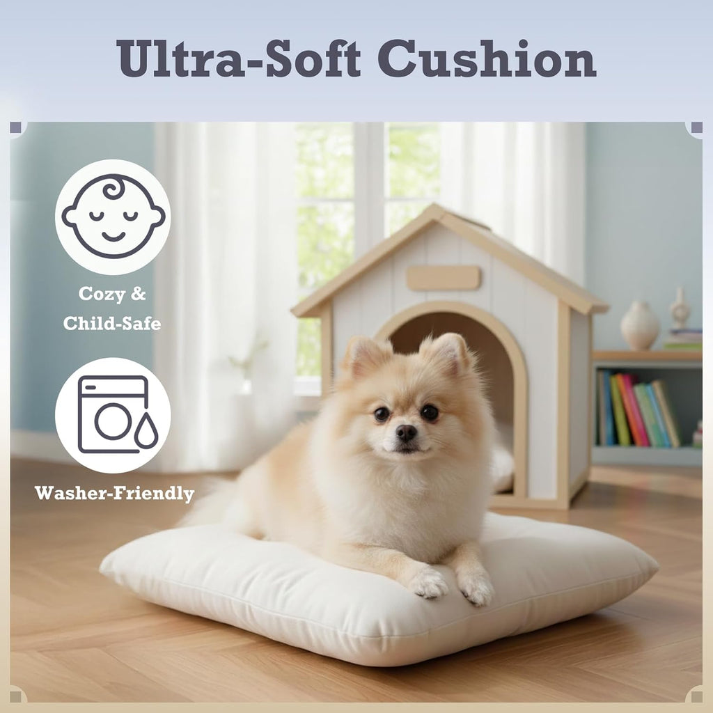 Indoor Dog House for Small Dogs, FSC Certified Cedar Wood Cat House with Cushion, Natural Solid Wooden Pet House