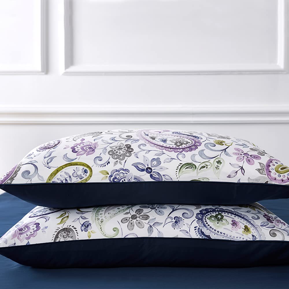 Duvet Cover Set, King, Microfiber, White Paisley Pattern, Boho Floral, 3 Pcs