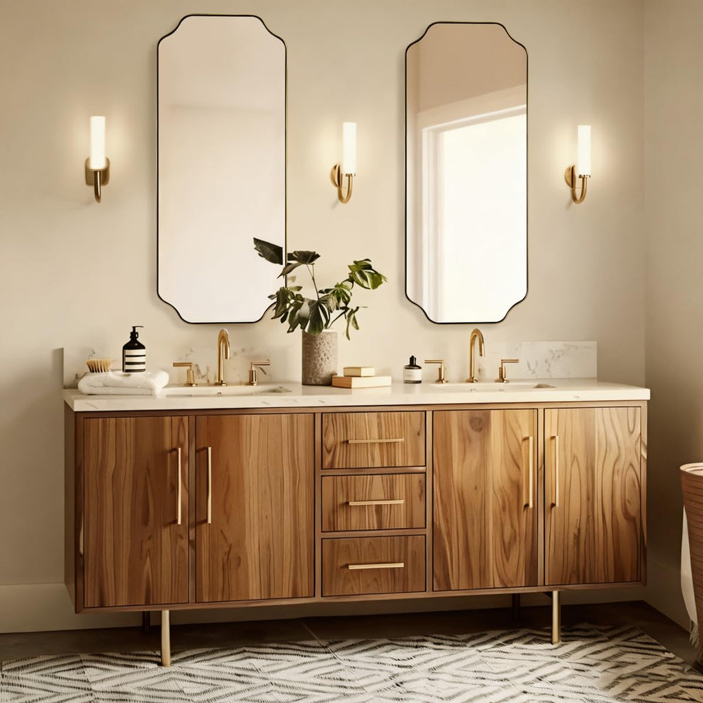 18" x 48" Full Length Wall Mirror, Large Brushed Gold Bathroom Mirror for Wall, Scalloped Corner Rectangle Body