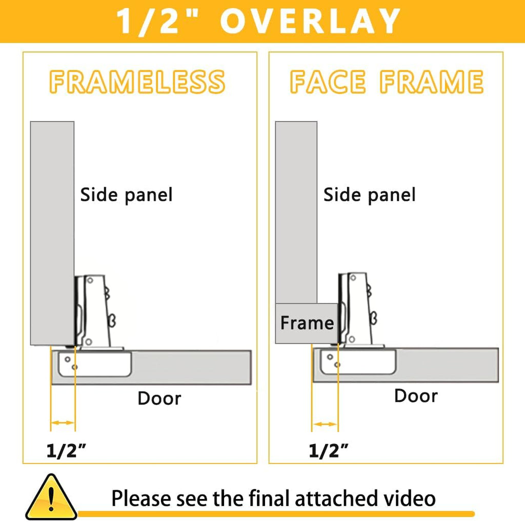 20 Pack Soft Close Cabinet Door Hinges for 1/2 Inch Overlay Cupboard, 105 Degree Opening Angel, Stainless Concealed