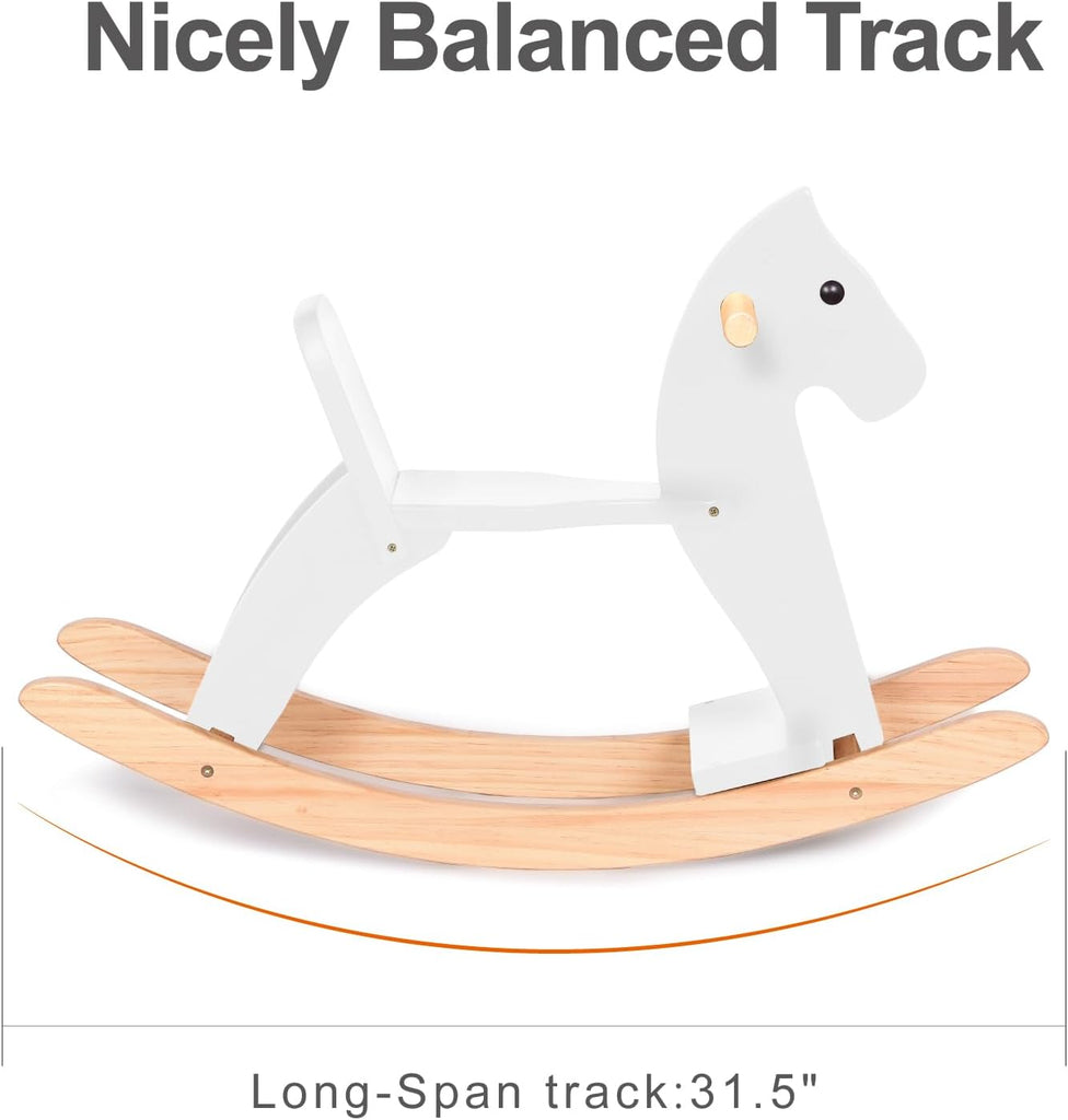 Wooden Rocking Horse Baby Ride On Toy for Toddlers Solid Wood Classic Design with Comfortable Pedal and Safe Backrest
