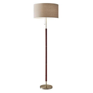 Floor Lamp, Natural Oak & Off-White Fabric, 3-Way, 65.5"