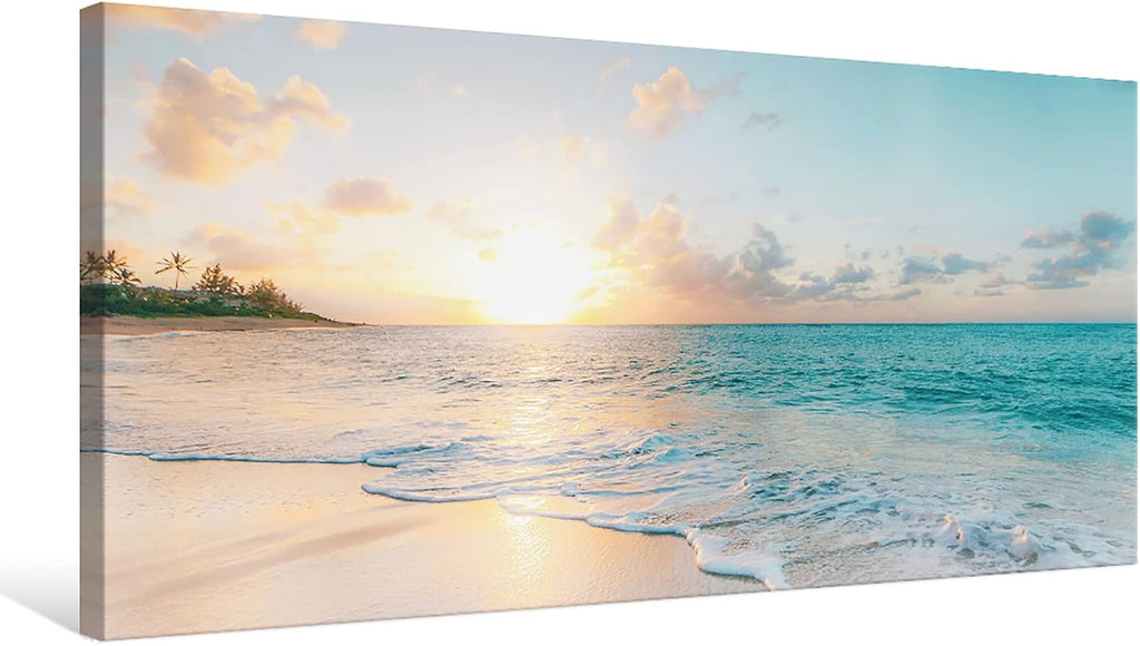 Ocean Beach Sunset Canvas Wall Art Seascape Paintings Coastal Picture Framed Artwork Living Room Office Wall Decor