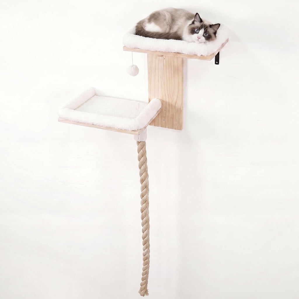 Cat Wall Shelves Set with 2 Washable Beds & 4.92FT Scratching Post