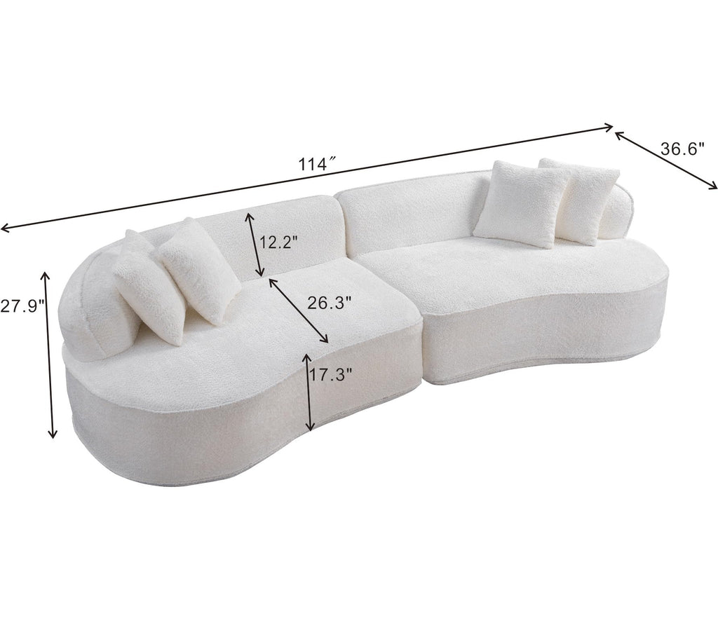 114" Boucle Curved Modular Sectional with 4 Pillows, White