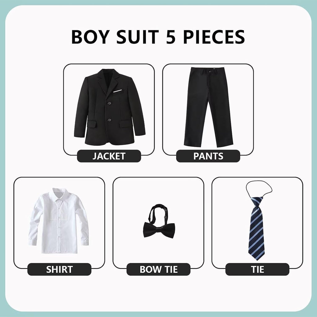 Boys Formal Suit Kids 5 Piece Suit Jacket Pants Set with Shirt Tie