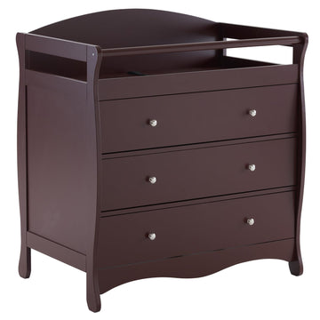 Changing Table Dresser Baby Diaper Changing Station Infant Nursing Table with 3 Drawers, Safety Rail & Strap, Brown