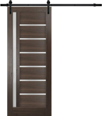 Quadro 4088 | Interior Single Sliding barn Door with Frosted Glass, MDF, 36x84, Black, Modern Style 