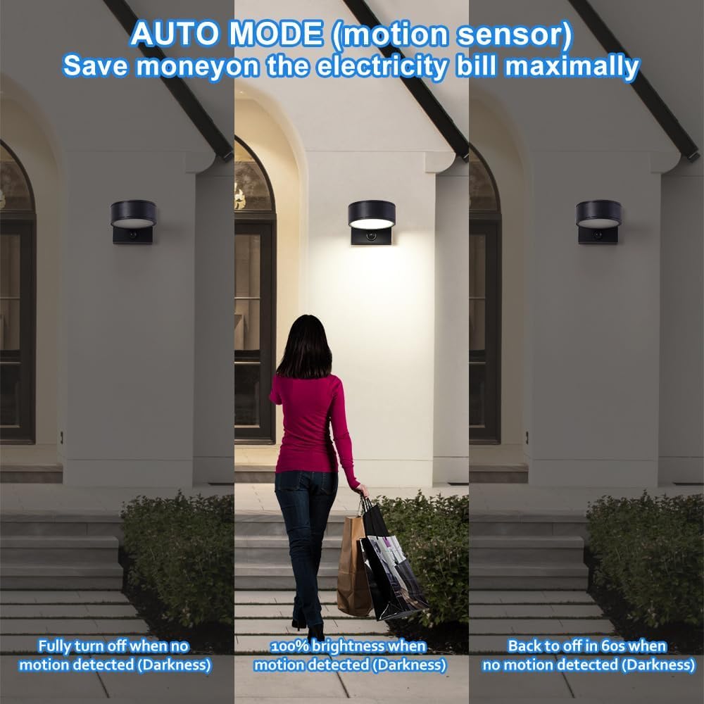 Motion Sensor Outdoor Lights, Aluminum Outdoor Wall Sconce, LED Porch Lights, Exterior Lighting fixtures, Waterproof