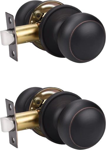 2 Pack Oil Rubbed Bronze Indoor Door Knobs, Classic Passage Door Knob Set for Hall and Closet, Oil Rubbed Bronze