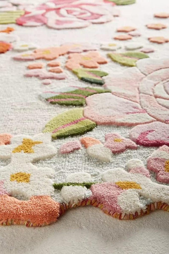 Hand Tufted 100% Woolen Floral Loop/Cut High Low Pile Rug (Color Whiite Multi 8x10 Feet)