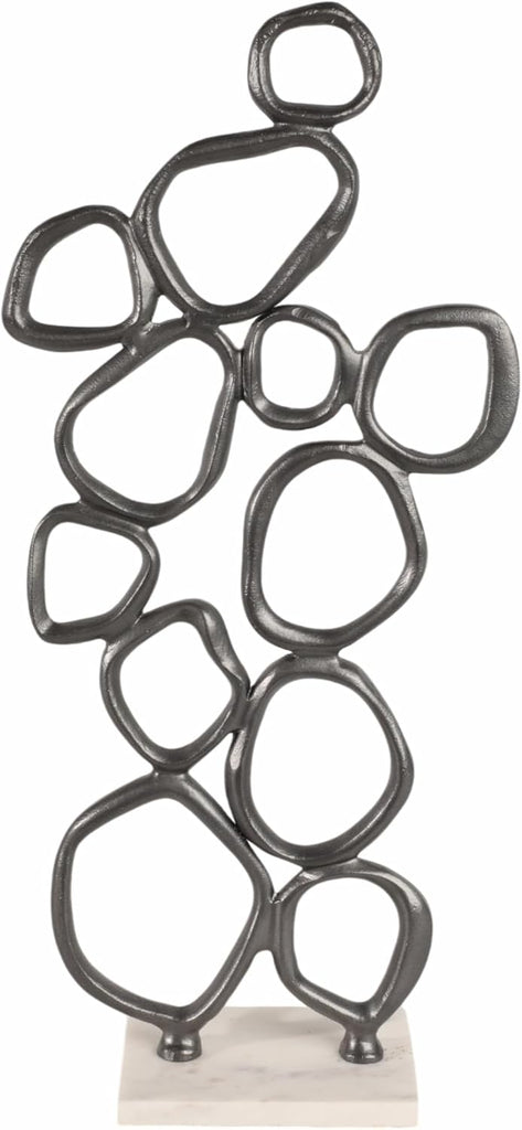 Abstract Sculpture Home Decor Figurine Ornament - Metal Loop Detail Statue on Marble Base for Shelf or Coffee Table