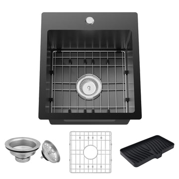 15x17In Black Stainless Steel Kitchen And Bar Sink, Drop-In, Single Bowl