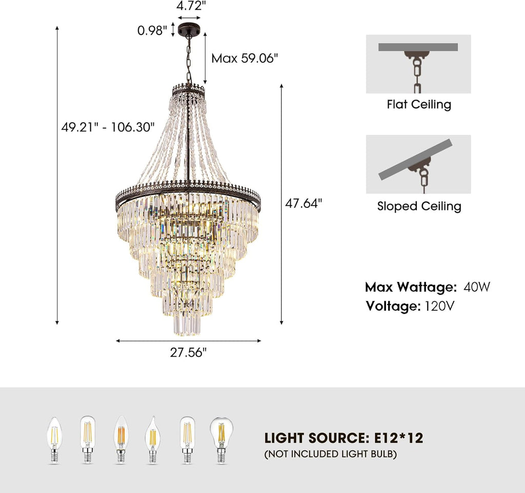 French Empire Crystal Chandelier, Large Vintage Chandelier for High Ceiling, 6-Tier Antique Bronze Lighting, Farmhouse Ceiling Light Fixture for Foyer, Entryway, Living Room, 28" Wx48''H A108-B0DL5PCNJS
