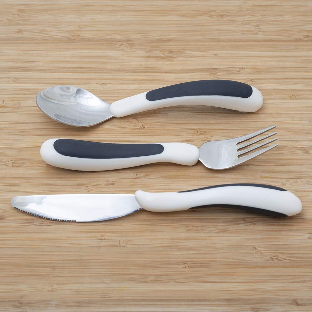 Kura Care Adult Cutlery Set, Easy Grip Set, Black & White