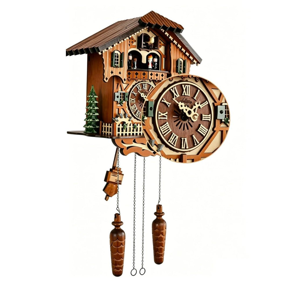 Cuckoo Clock, Black Forest Wooden Cuckoo Clock with Dancing Figures