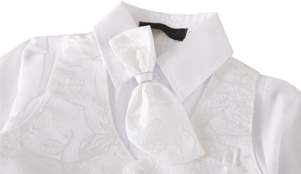Infant Baby Boy Christening Baptism Outfit White Suit 5 Pieces Clothing Set with Bonnet Hat to