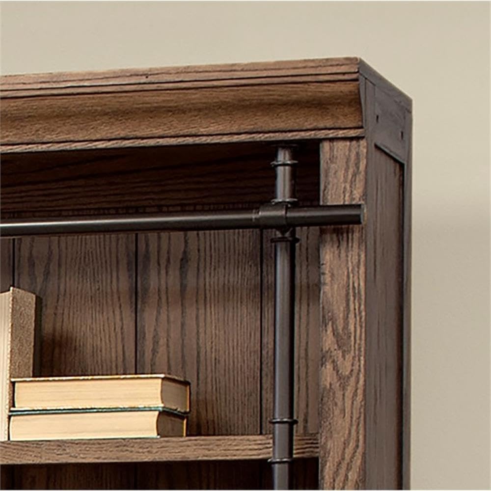 Avondale 120" W Contemporary Wood Bookcase Wall with Ladder Storage Organizer Display, 5 Adjustable Shelves