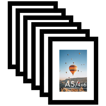 5.8x8.3 A5 Picture Frame Set of 6 Black with 4x6 Mat for Wall Hanging or Tabletop, Display Photo 4x6 with Mat or 5.8