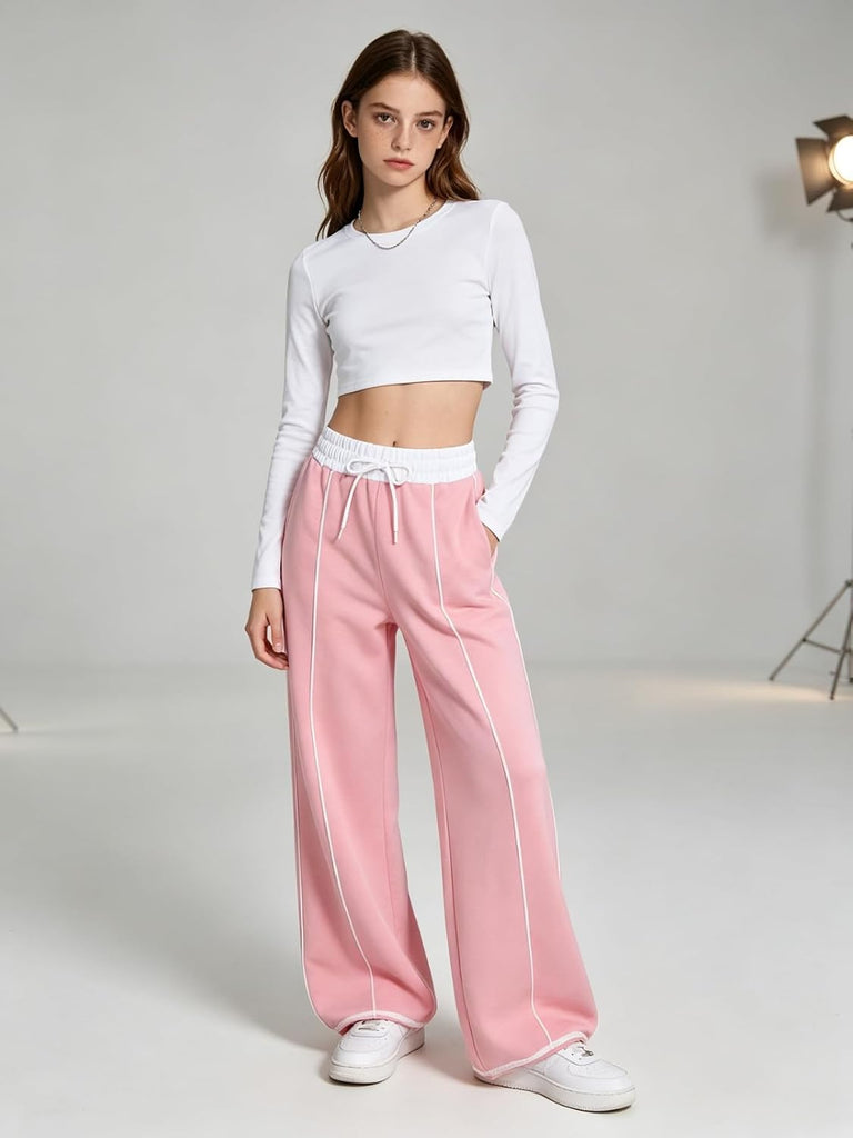 Teen Girls Sweatpants 2 Pack Wide Leg High Waist Striped Jogger Track Pants