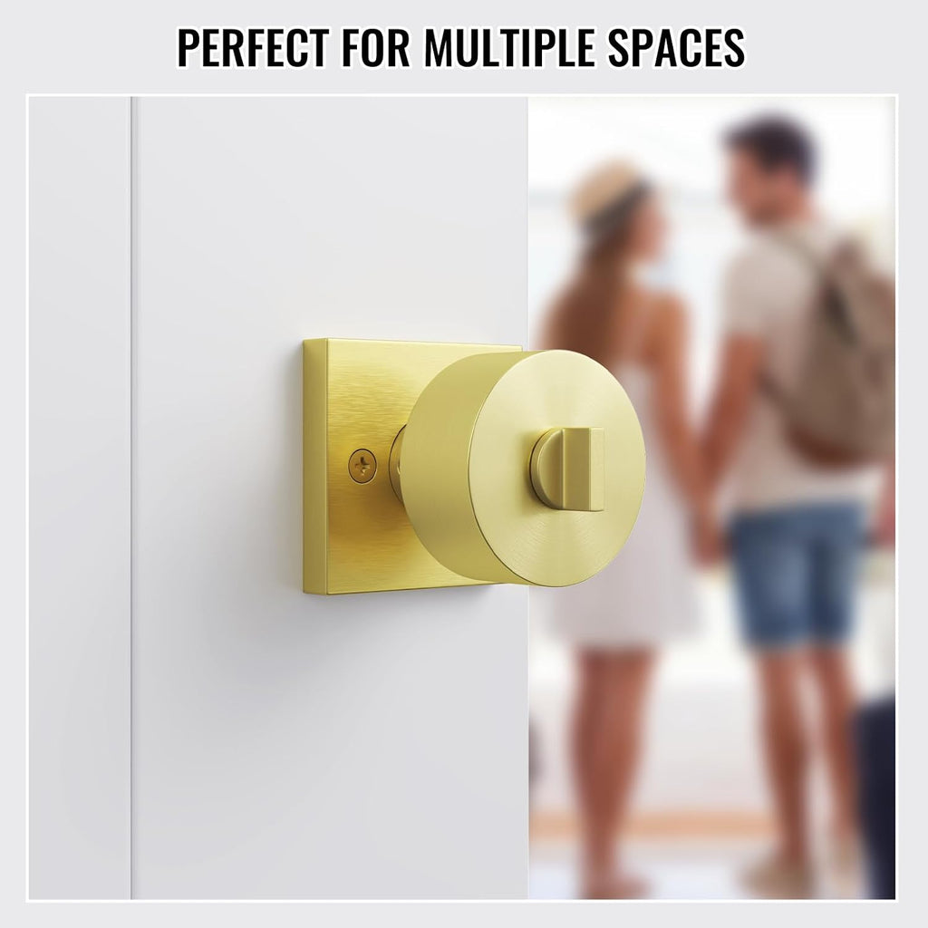 Exterior Entry Door Knob with Lock and Key, Brushed Gold Bedroom Lock