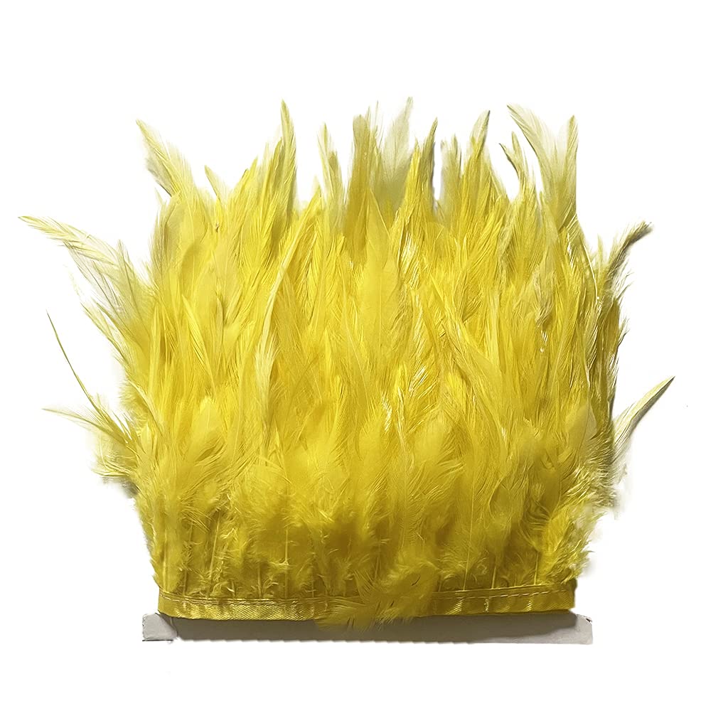 Yellow 2Yard Rooster Hackle Feather Fringe Trim 4-6inch in Width for DIY Costume Sewing Craft Decor Dress Accessories