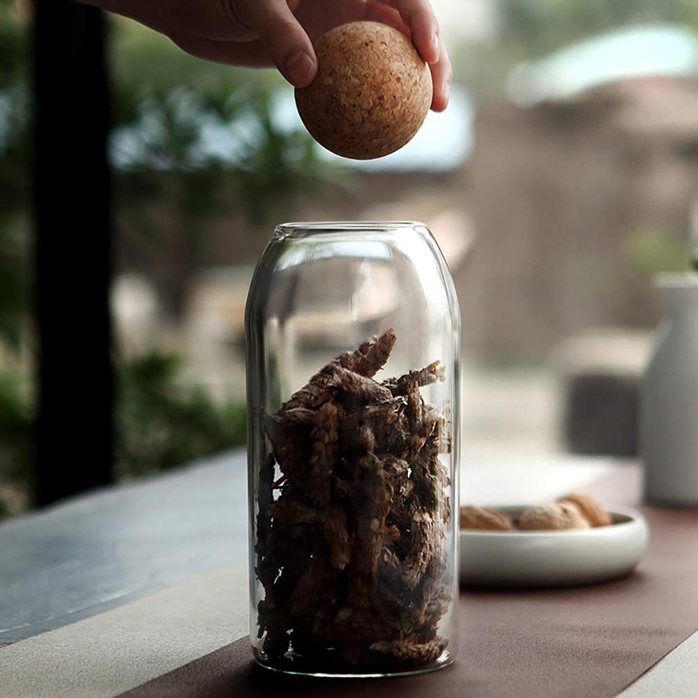 40Oz Clear Glass Storage Cute Canister Holder Ball Wood Cork Top, Modern Decorative Cylinder Container Jar