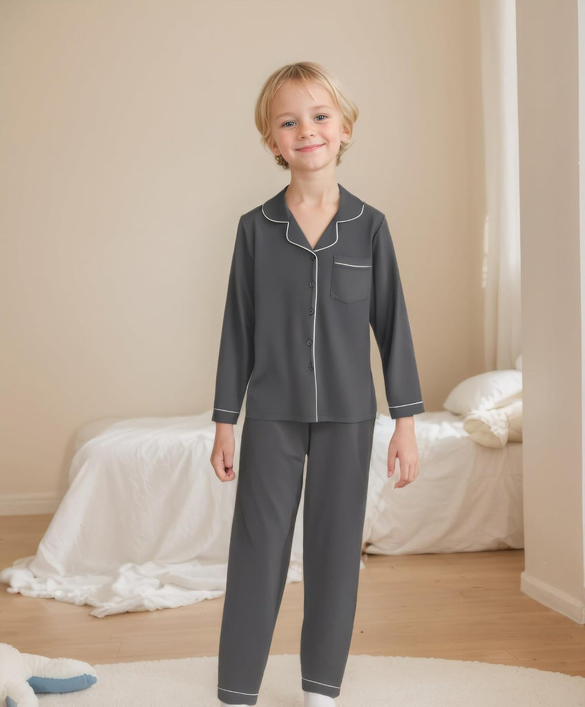 Unisex Kids Pajamas Set Button-Down Long Sleeve for Boys Girls