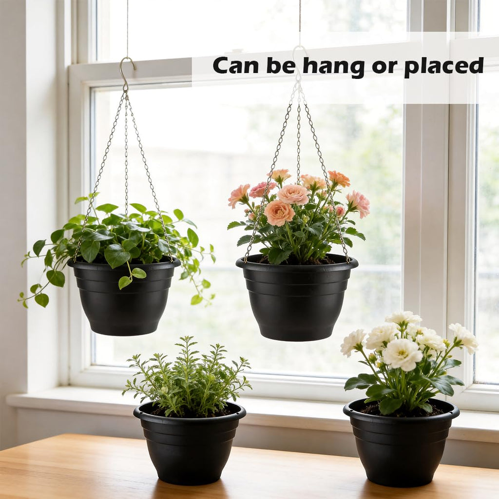 Hanging Planters 11 Inch, 3 Pack Self-Watering Hanging Baskets pots, Black