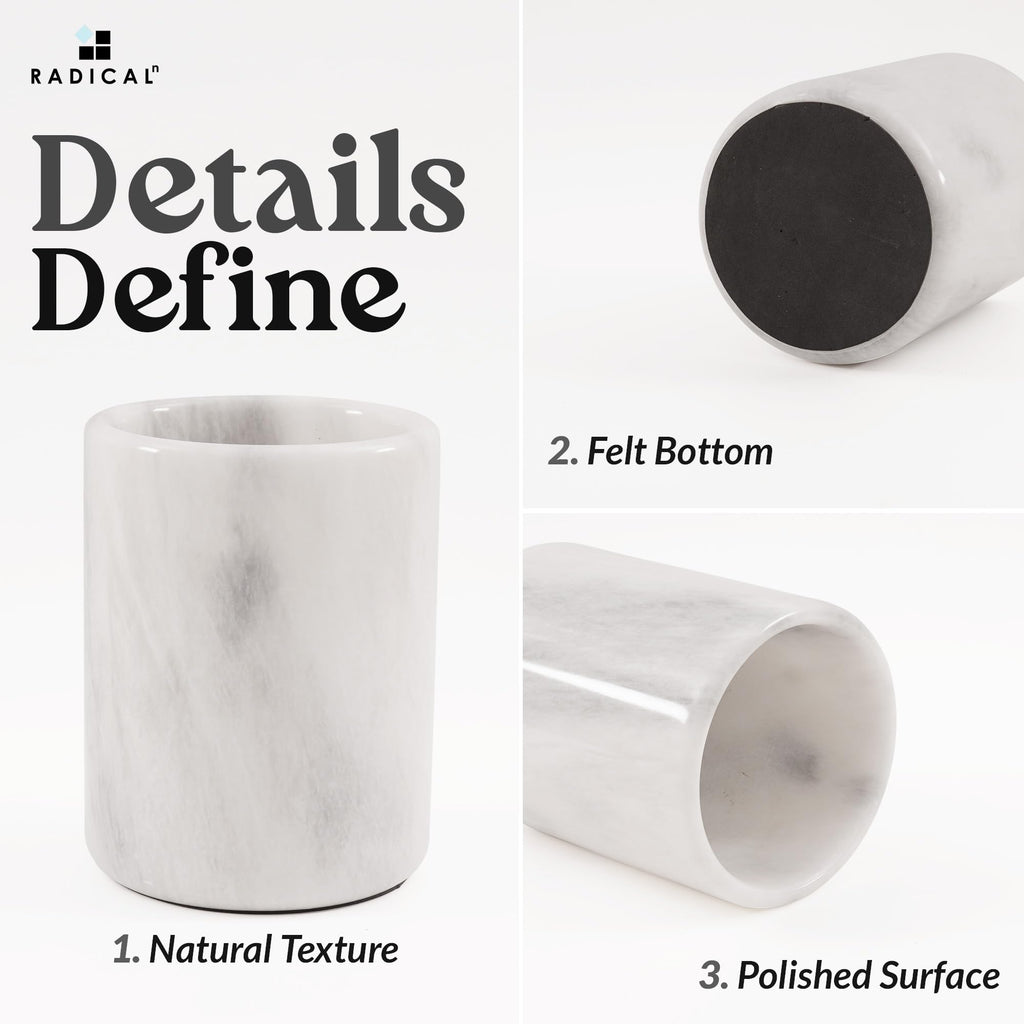 Marble Utensil Holder Kitchen Counter, 6.5 Inch Spoon Crock