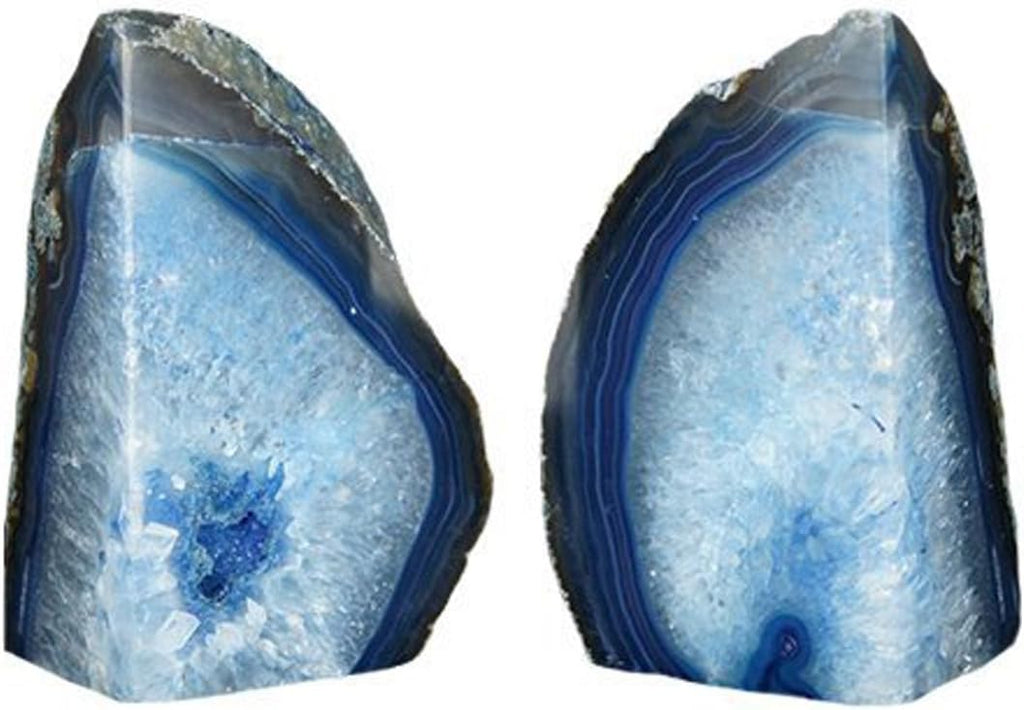 Heavy Blue Agate Geode Bookends Anti-Slip Rubber Pads Decor 6-8 lbs | 1Pair dyed blue crystal bookends Large heavy