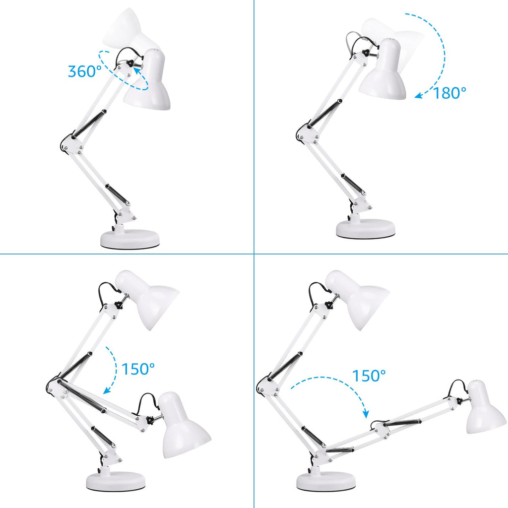 Metal Desk Lamp, Adjustable Swing Arm, E26, White