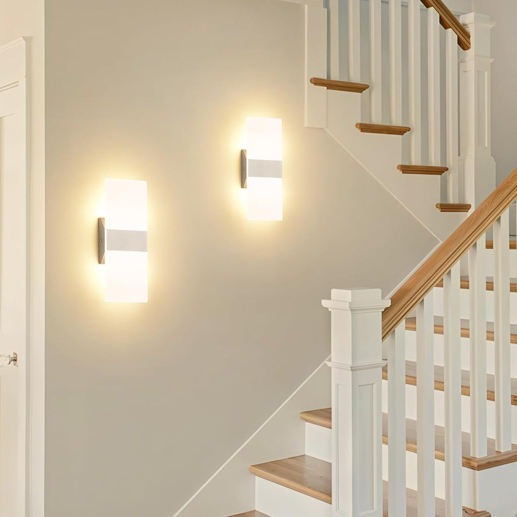Modern LED Wall Sconce Set of 2, 10W Hardwired Ultra-Slim Light | 11.4" Brushed Nickel 3000K Warm White Indoor Wall