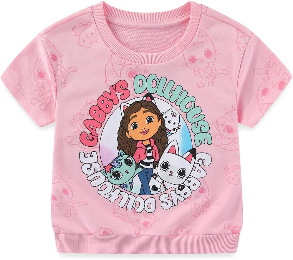 Girls French Terry Short Sleeve T-Shirt and Shorts Set for Toddler to Big Kids