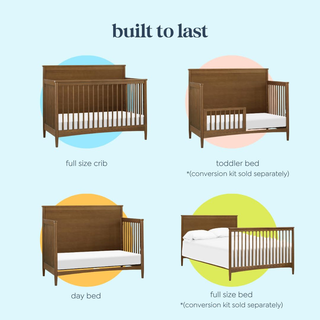 Frem 4-in-1 Convertible Crib in Walnut, GREENGUARD Gold Certified | Converts to Toddler Bed & Daybed & Full-Size Bed