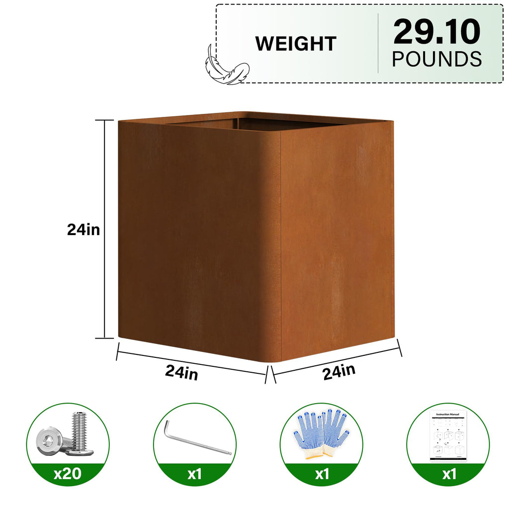 Corten Steel Planter Box 24 Inch, Pre-Rusted